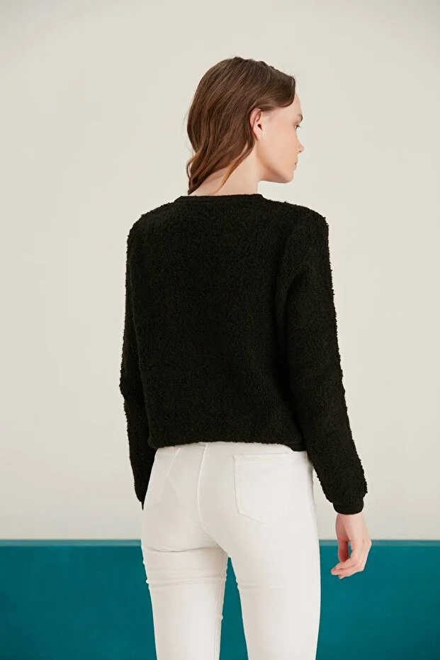 Asur Butik Kadın Bisiklet Yaka Gold Düğmeli Teddy Hırka