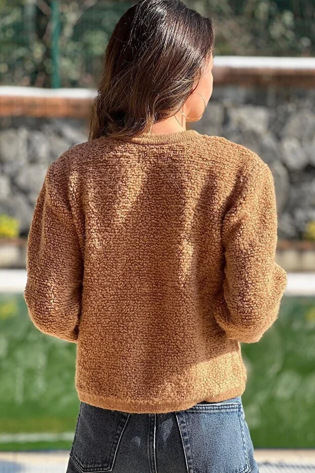 Asur Butik Kadın Teddy Gold Düğme Renk Hırka