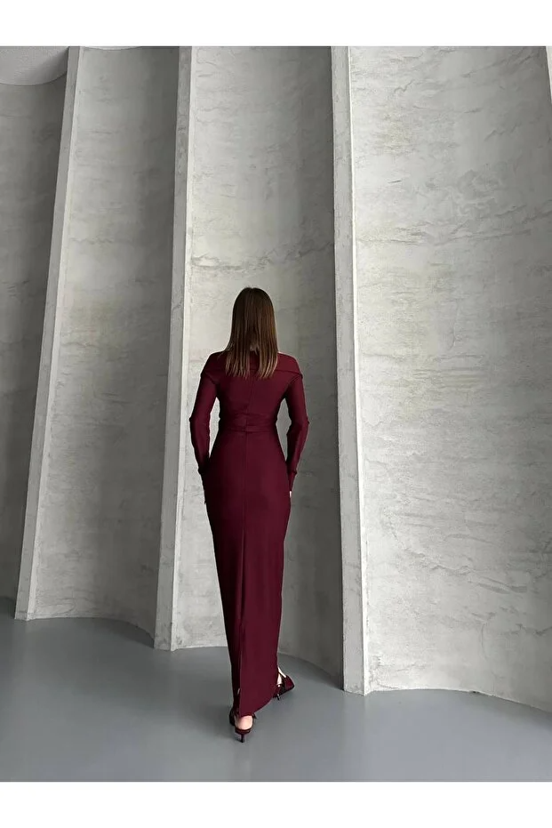 Asur Butik Yarı Fermuarlı Ottoman Kumas  Elbise