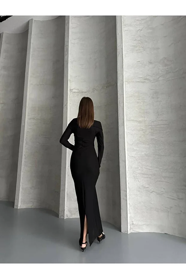 Asur Butik Yarı Fermuarlı Ottoman Kumas  Elbise