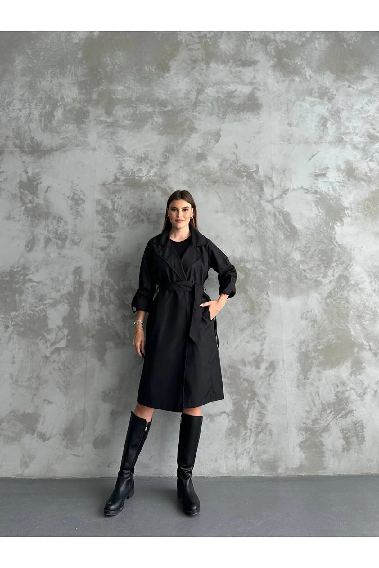 Asur Butik Kadın Kuşaklı Midi Boy Trençkot(Ürün geniş kesimdir.Bir beden küçük alınız.)