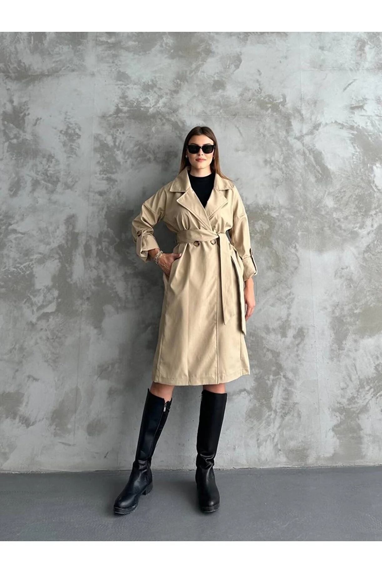 Asur Butik Kadın Su İtici Trençkot (Ürün geniş kesimdir.Bir beden küçük alınız.)