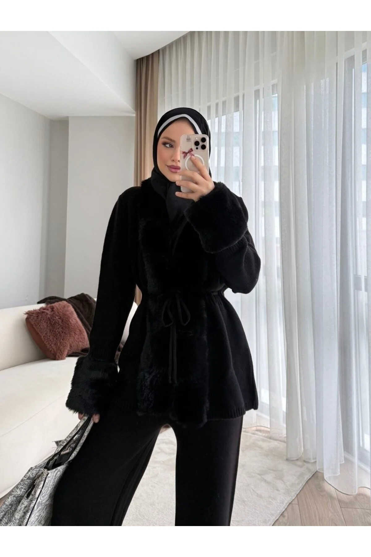 Asur Butik Kadın Kürklü Triko Takım Standart Beden (36-40)