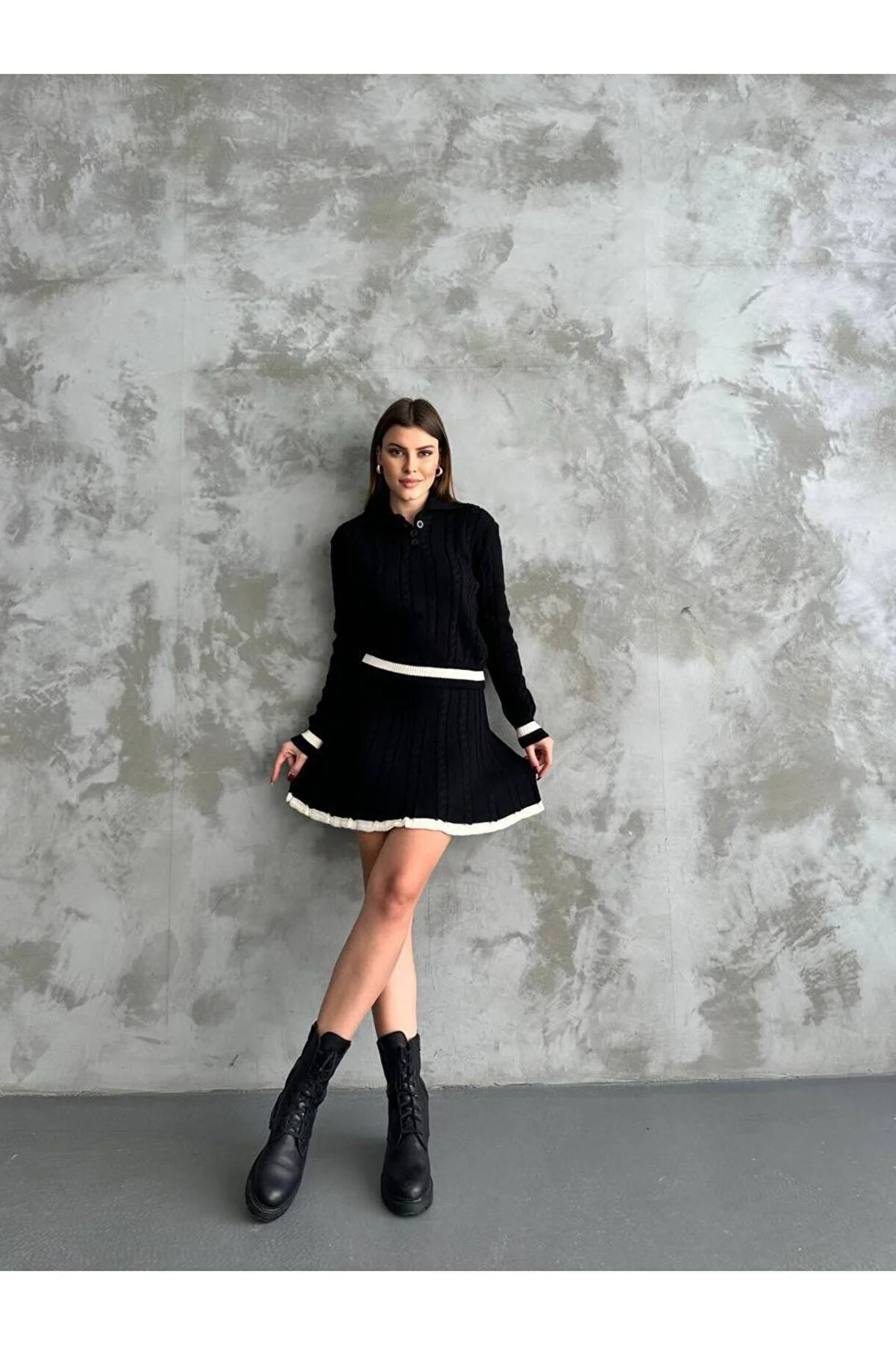 Asur Butik Kadın Polo Yaka Etekli Stndart Beden Takım