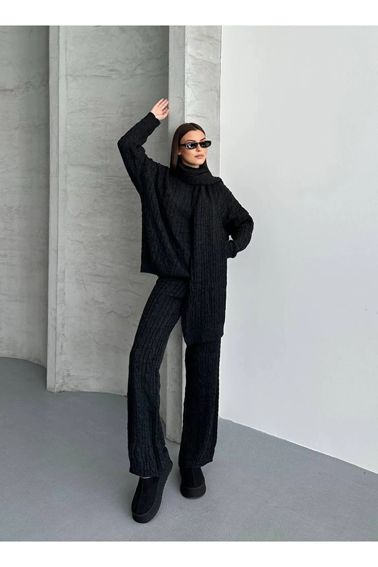 Asur Butik Kadın Atkılı Triko Standart Beden Takım (38-42)