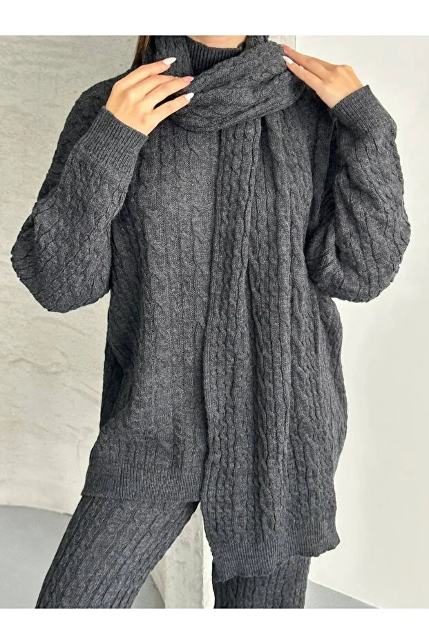 Asur Butik Kadın Atkılı Triko Standart Beden Takım (38-42)