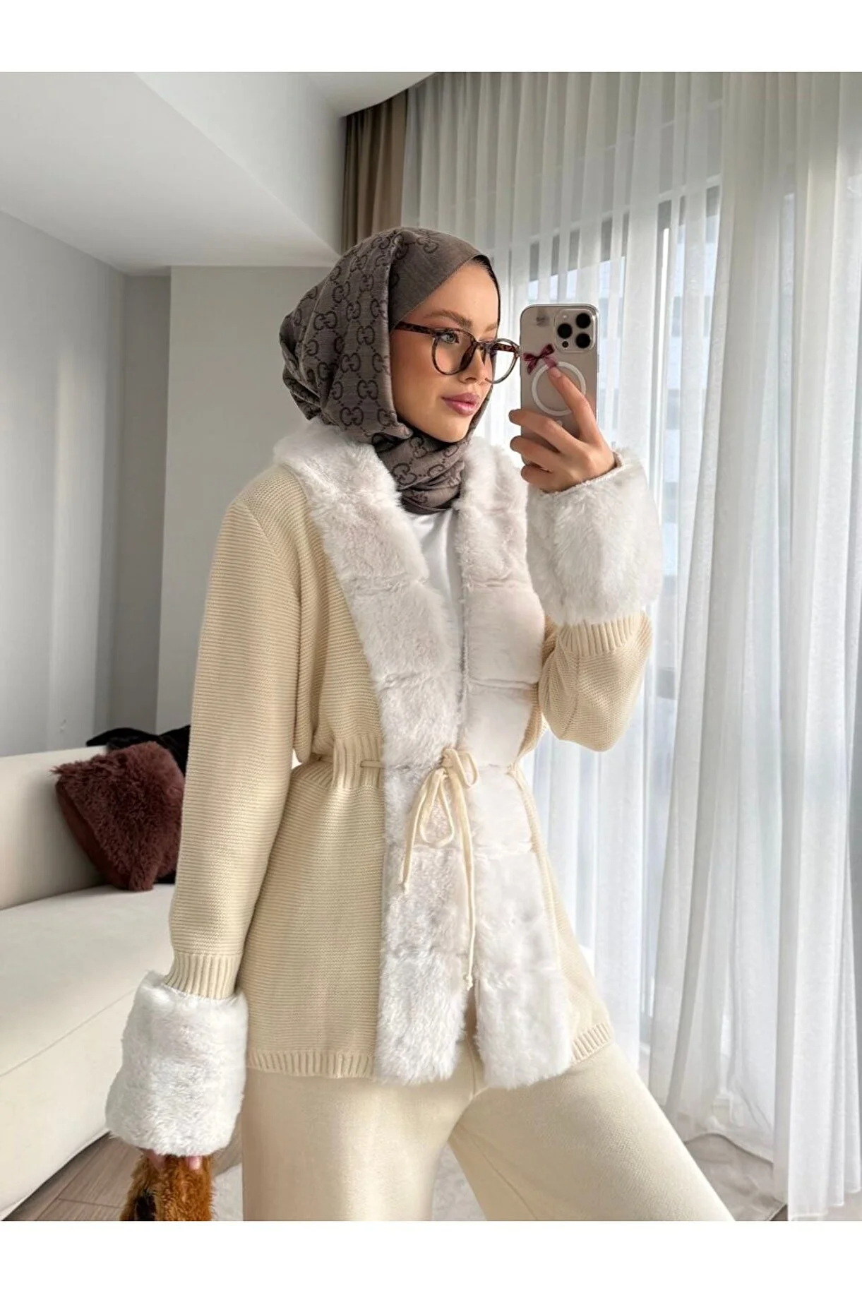 Asur Butik Kadın Kürklü Triko Takım Standart Beden (36-40)