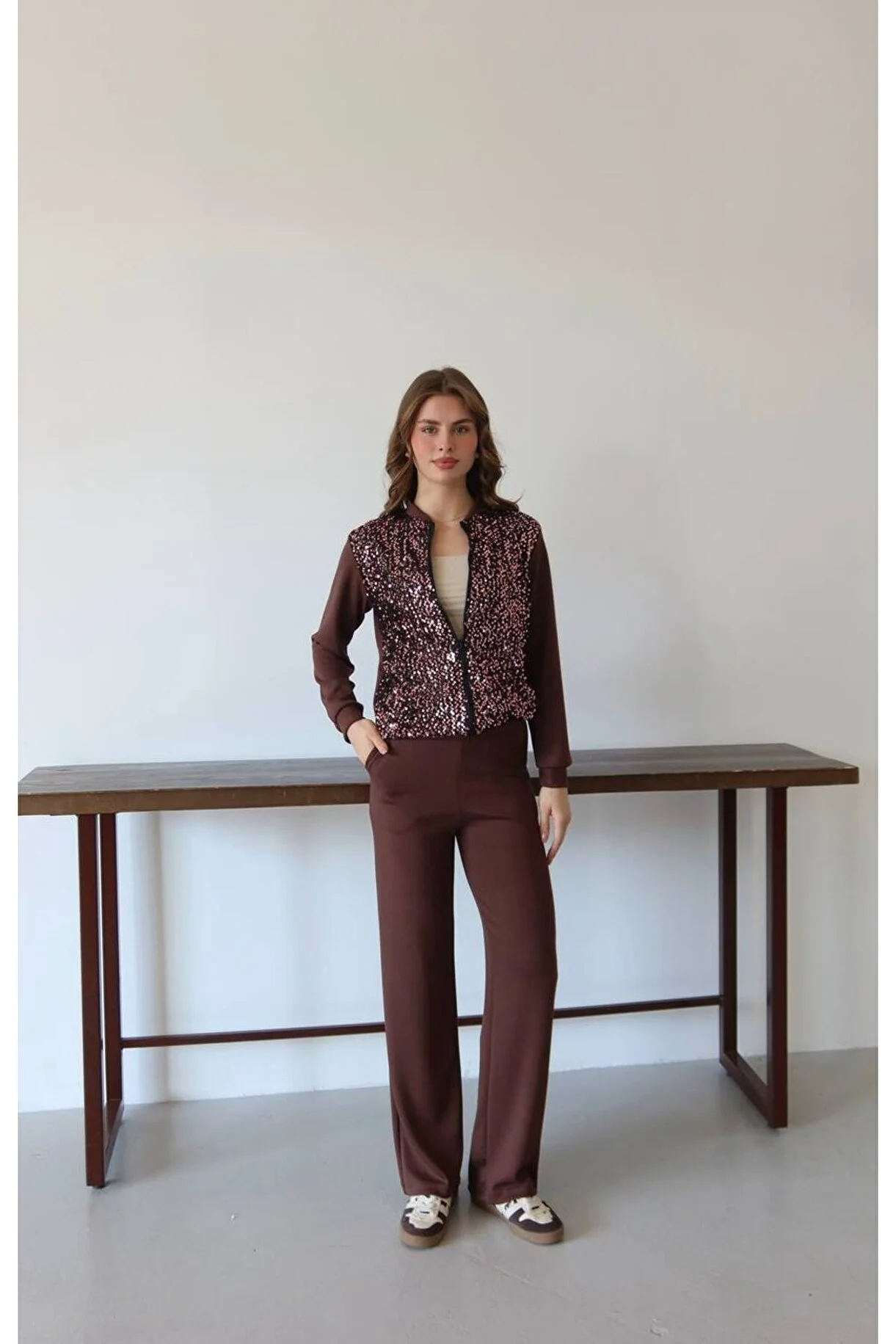 Asur Butik Kadın Pul Payet Likralı Eşofman Takımı