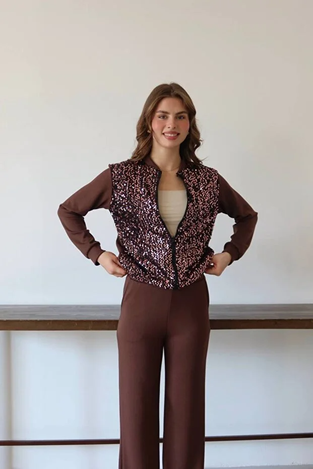 Asur Butik Kadın Pul Payet Likralı Eşofman Takımı