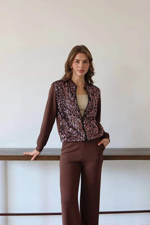 Asur Butik Kadın Pul Payet Likralı Eşofman Takımı