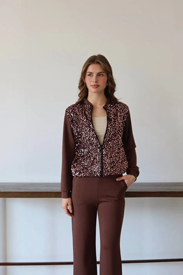 Asur Butik Kadın Pul Payet Likralı Eşofman Takımı