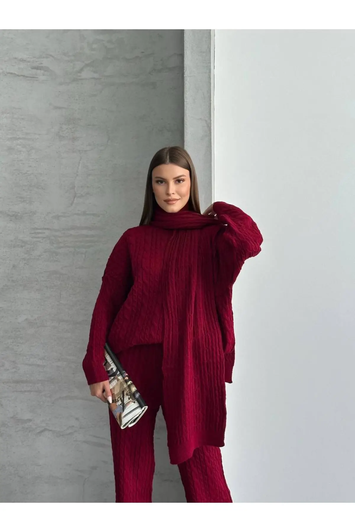 Asur Butik Kadın Atkılı Triko Standart Beden Takım (38-42)