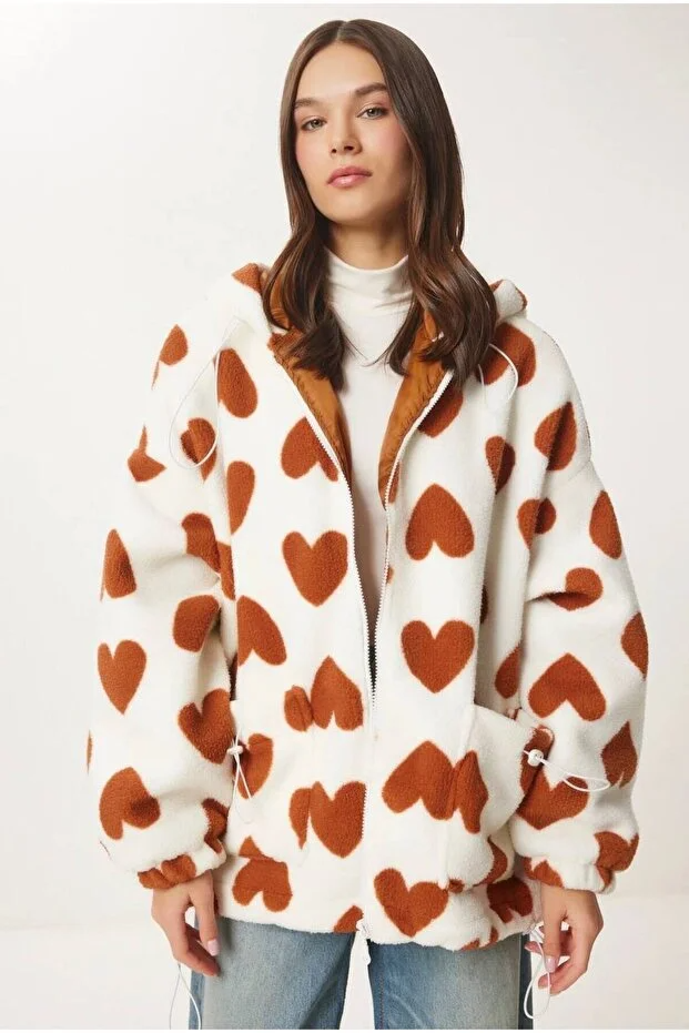 Asur Butik Kadın Kapşonlu Kuzu Model Standart Beden Mont (36-42)