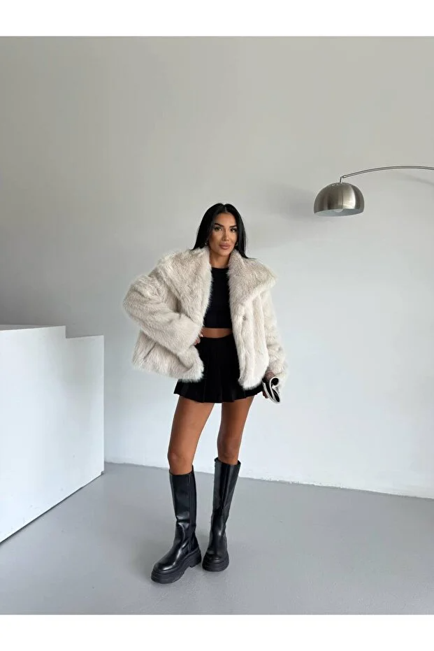Asur Butik Kadın Çıt Çıtlı Kalın Suni Kürk