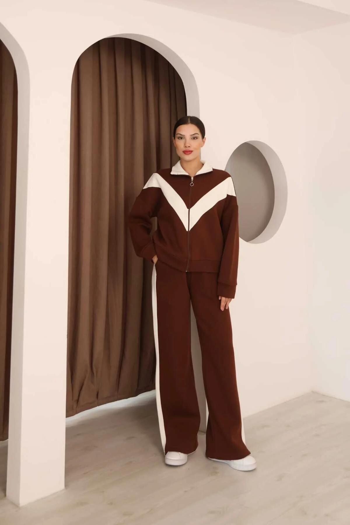 Asur Butik Kadın 3 İplik Şardonlu Biyeli Eşofman Takımı