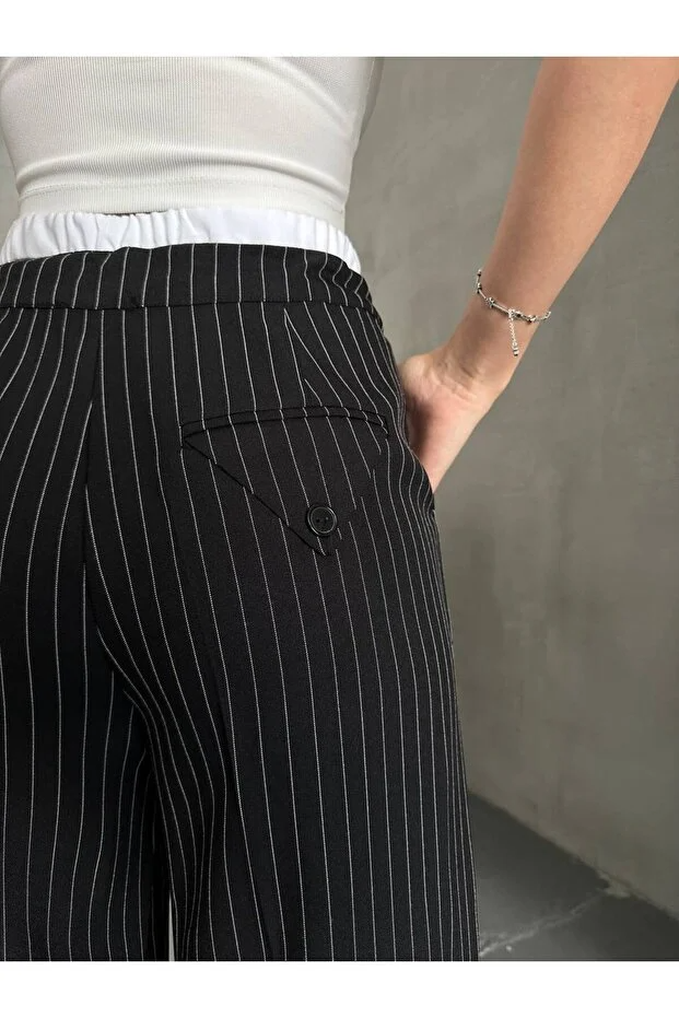 Asur Butik Kadın Çizgili Poliviskon Kumaş Yüksek Bel Pantolon