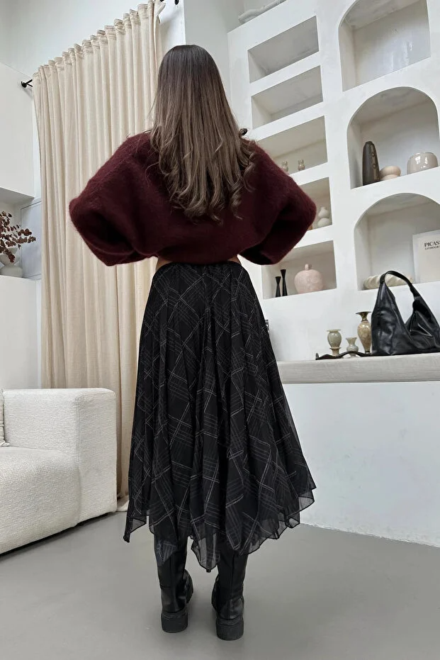 Asur Butik Kadın Asimetrik Kesim Şifon Astarlı Etek