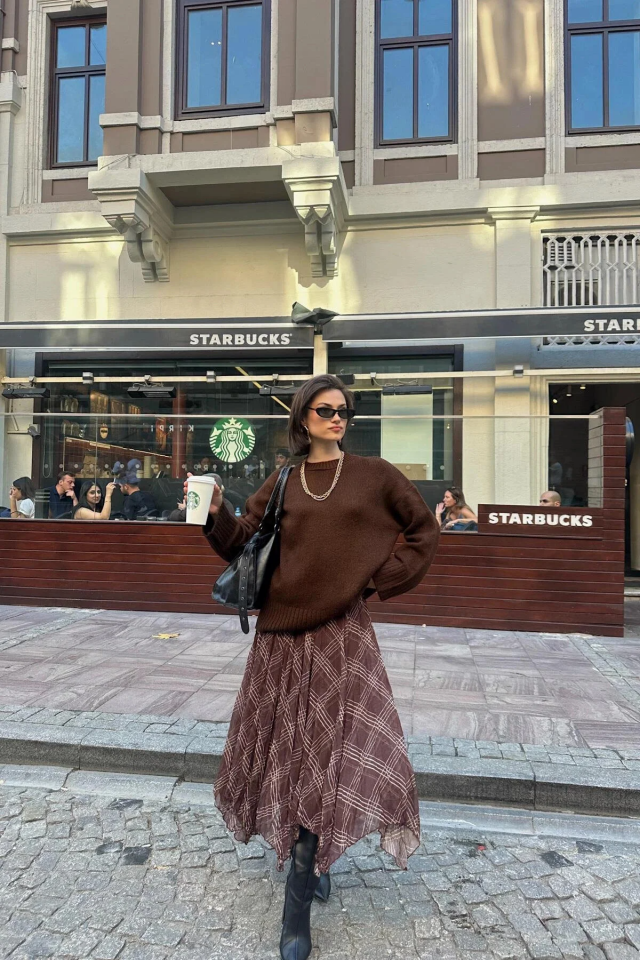 Asur Butik Kadın Asimetrik Kesim Şifon Astarlı Etek