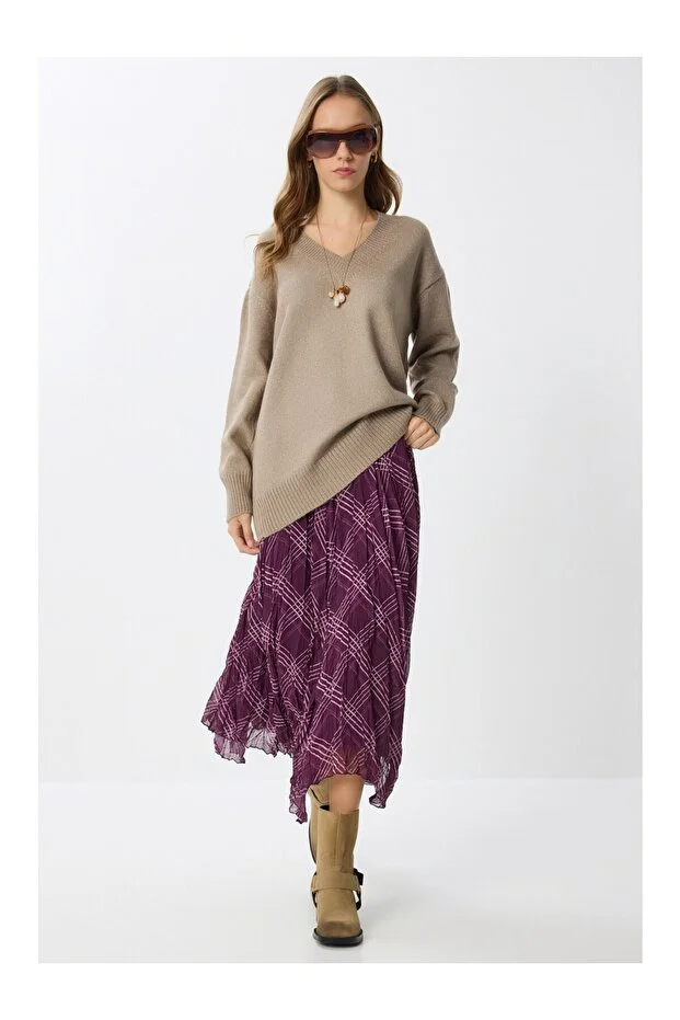 Asur Butik Kadın Asimetrik Kesim Şifon Astarlı Etek